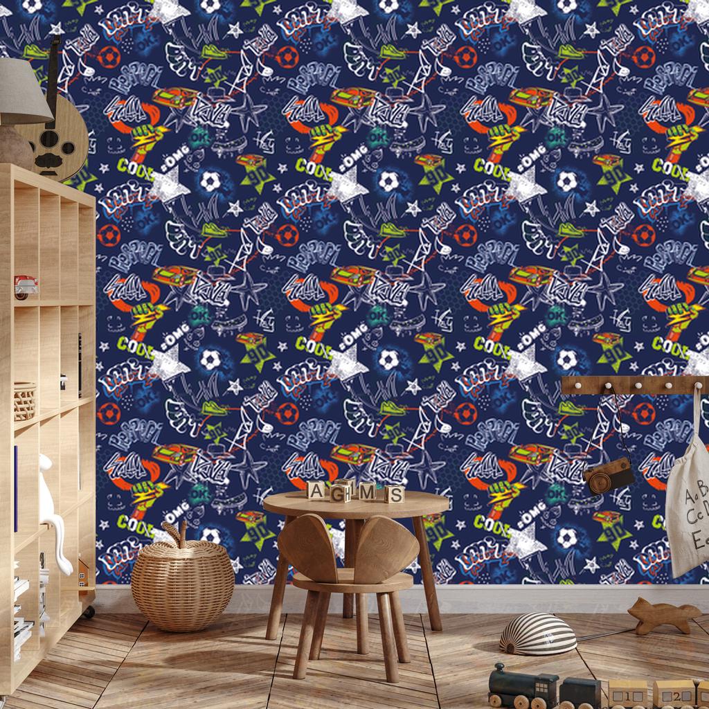 Graffiti Wallpaper Cars and Football for Living Room and Bedroom 50x1000