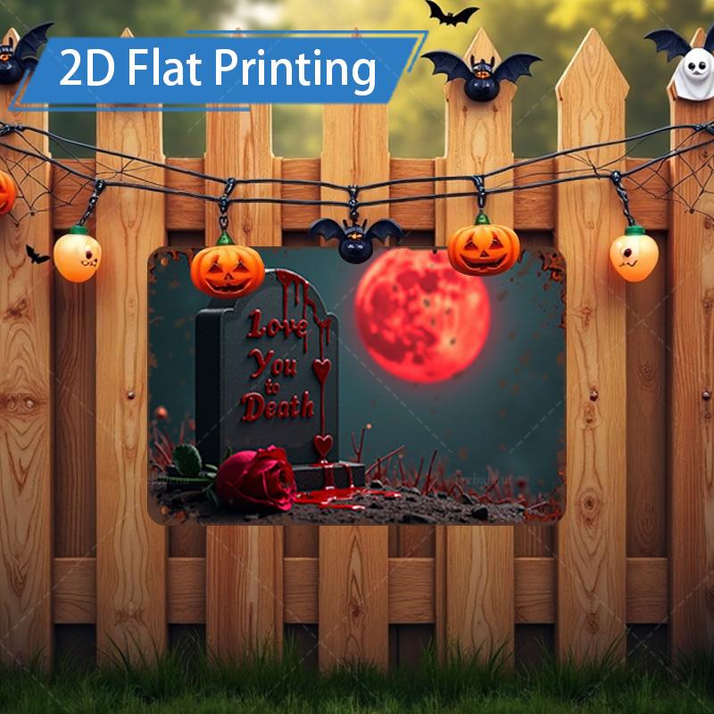 D FLAT pc Metal Sign Halloween Graveyard Love to Death Metal Sign Art 20x30cm(7.8x11.8inch)