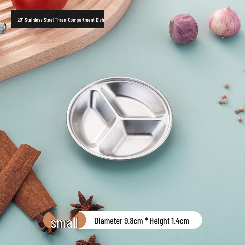 

Stainless Steel Round 3-Compartment Seasoning Dish Set