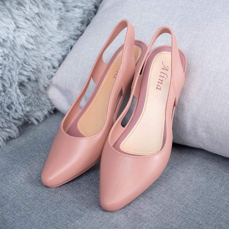 

Модные сандалии Модные Новые Элегантные Женские Сандалии с Мелким Вырезом на Среднем Низком Каблуке Нескользящая Обувь Дышащие Повседневные Удобные Желейные Сандалии 40 розовый