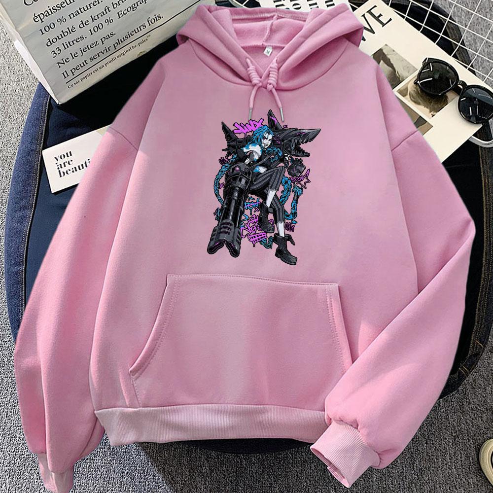 Women Hoodie Jinx  Arcane Game Printing Sweatshirts Hooded Winter Fleece Sudadera Mujer Casual LLong Sleeve Pocket