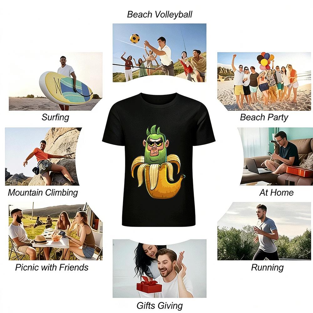 Grumpy Green Gorilla Banana Graphic Unisex Casual Tee Shirt Pure Cotton T-shirt
