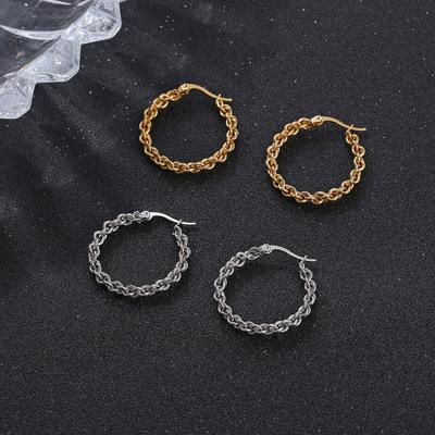Stylish Round Multi-strand Twist Titanium Steel Women's 18K Earrings Retro Simple Stainless Steel Round Ear Buckles