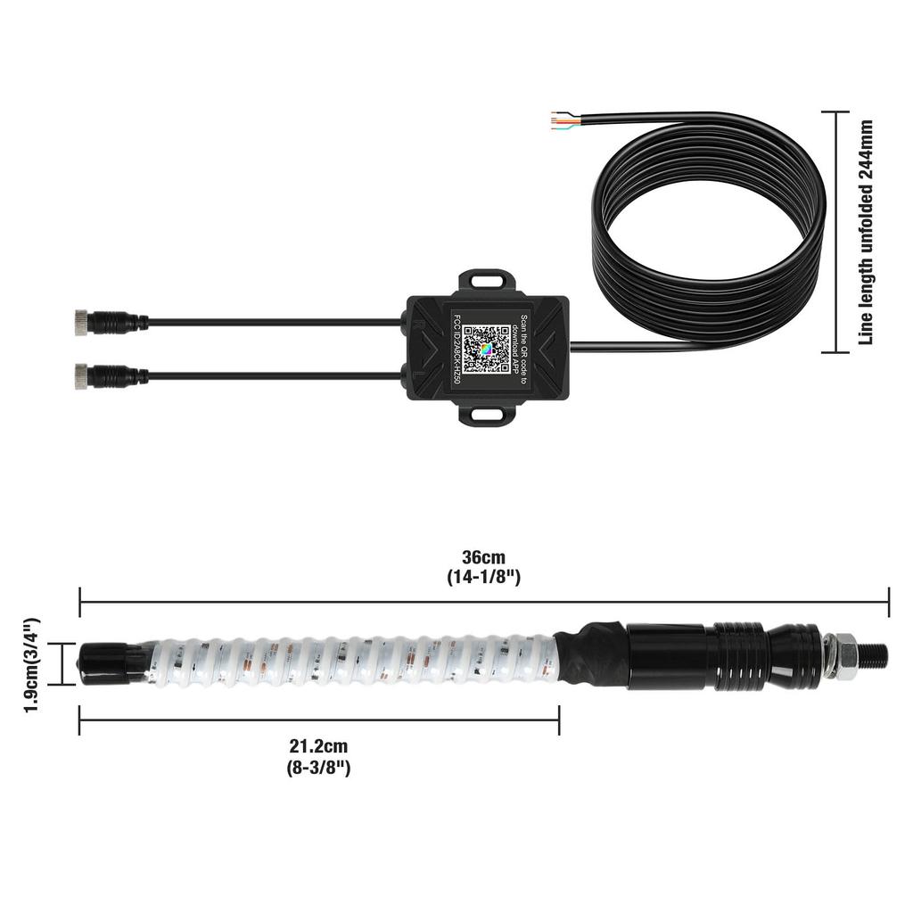 2PCS 1FT COB LED Whip Lights Remote Control Flagpole Antenna Whips for UTV ATV Off Road Truck Sand Buggy Dune RZR