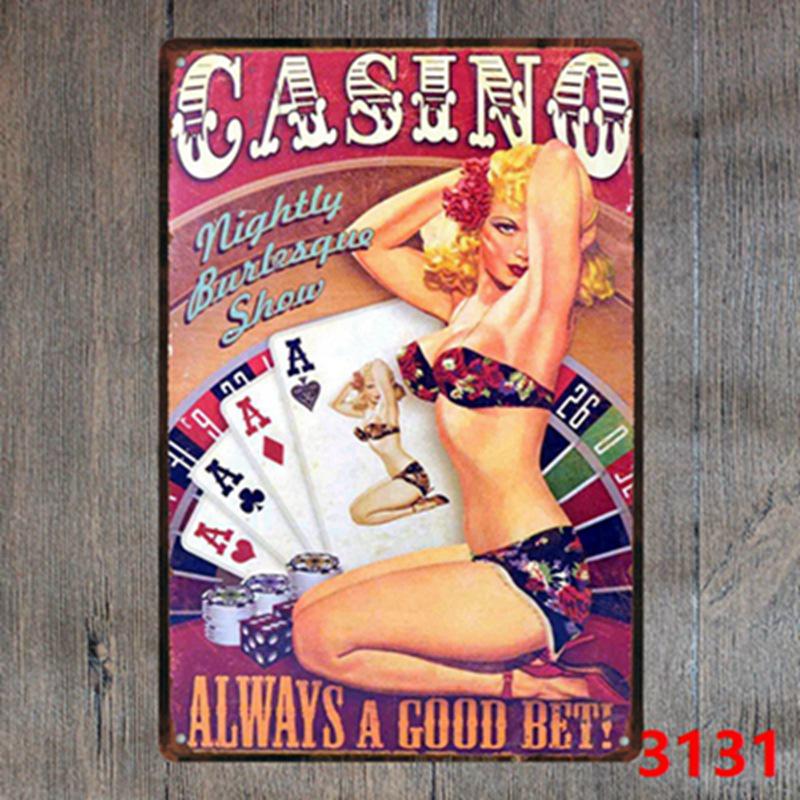 Retro Casino Tinplate Decorative Painting for Bar or KTV 
