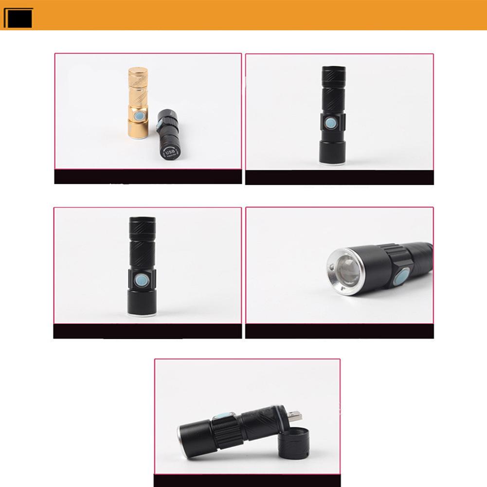 USB Charge Handy LED Aluminum Alloy Glare Flashlight Zoomable Stretch Mini Torch