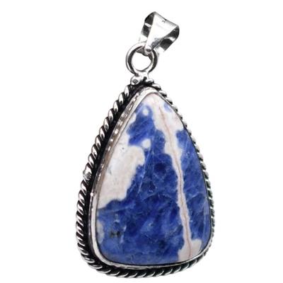 Sodalite Natural Gemstone Antique Silver Plated Pendant 1.75" J 1047