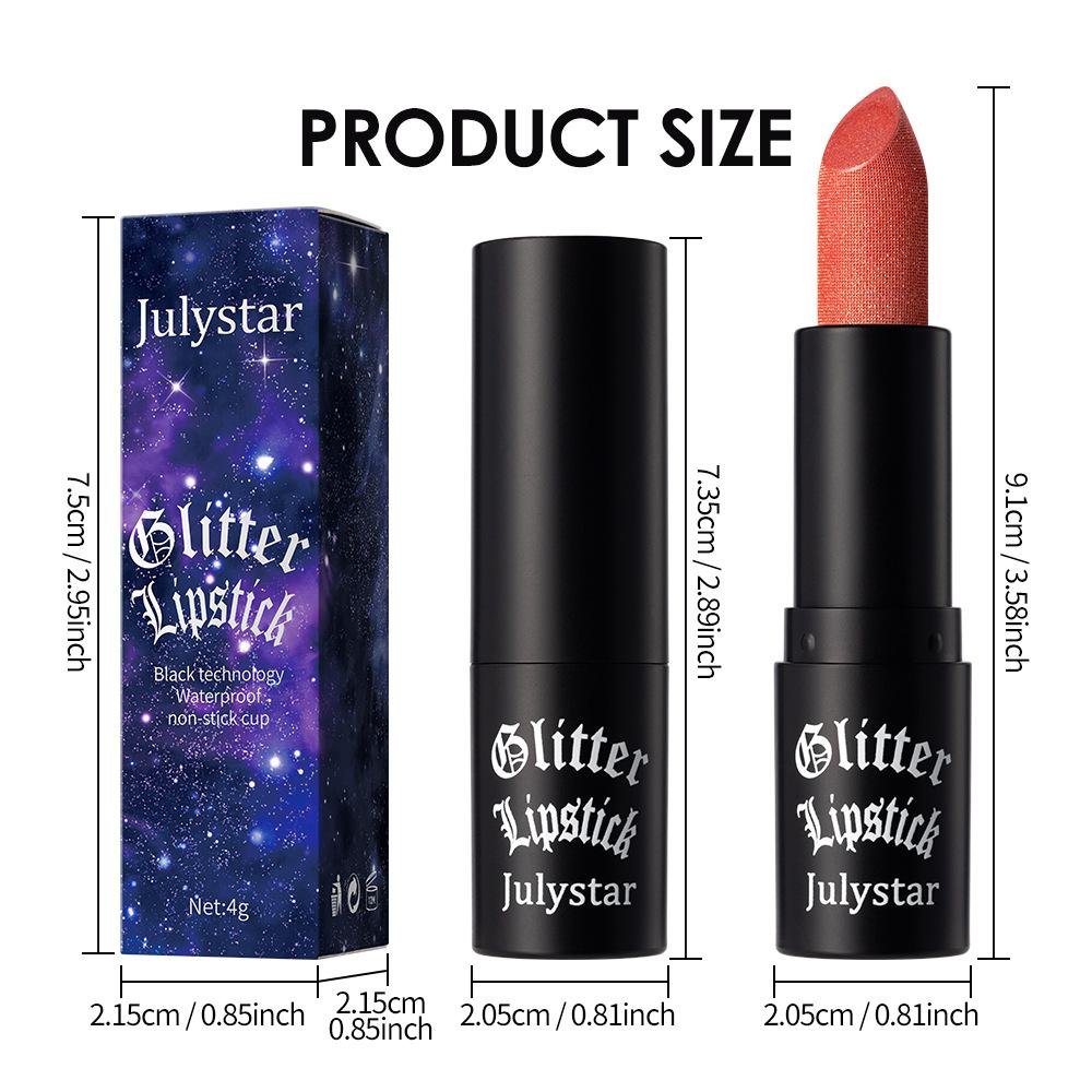 12pcs Glitter Lipstick Set Diamond Shimmer Matte Lip Gloss Waterproof Non-Stick Cup Metallic Pearl Lipstick Halloween Goth Party Makeup Cosmetics