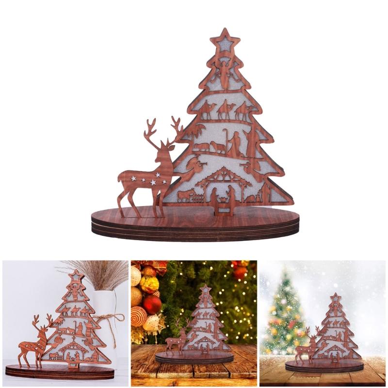 Festive Wood Christmas Tree Village Display with LED Lighting, Indoor Christmas Decoration, Battery Operated