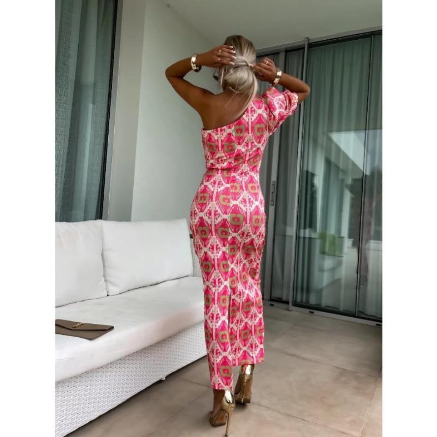 YYFS Women's Fashion Summer Spring 1/2 Sleeves Oblique Collar High Waist Casual Dresses