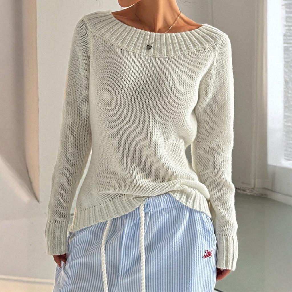 Women's Fashion Casual Long Sleeve One Shoulder Pullover Off-shoulder Knitted Sweater