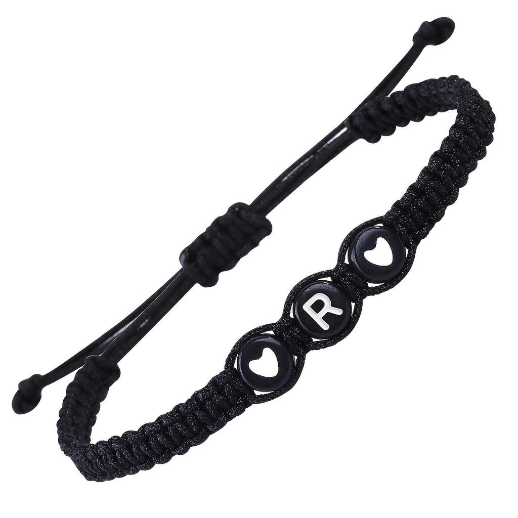 Handgemaakte Zwart-Witte Hartjes Armband met 26 Engelse Letters – Modieus, Veelzijdig Koppel Accessoire