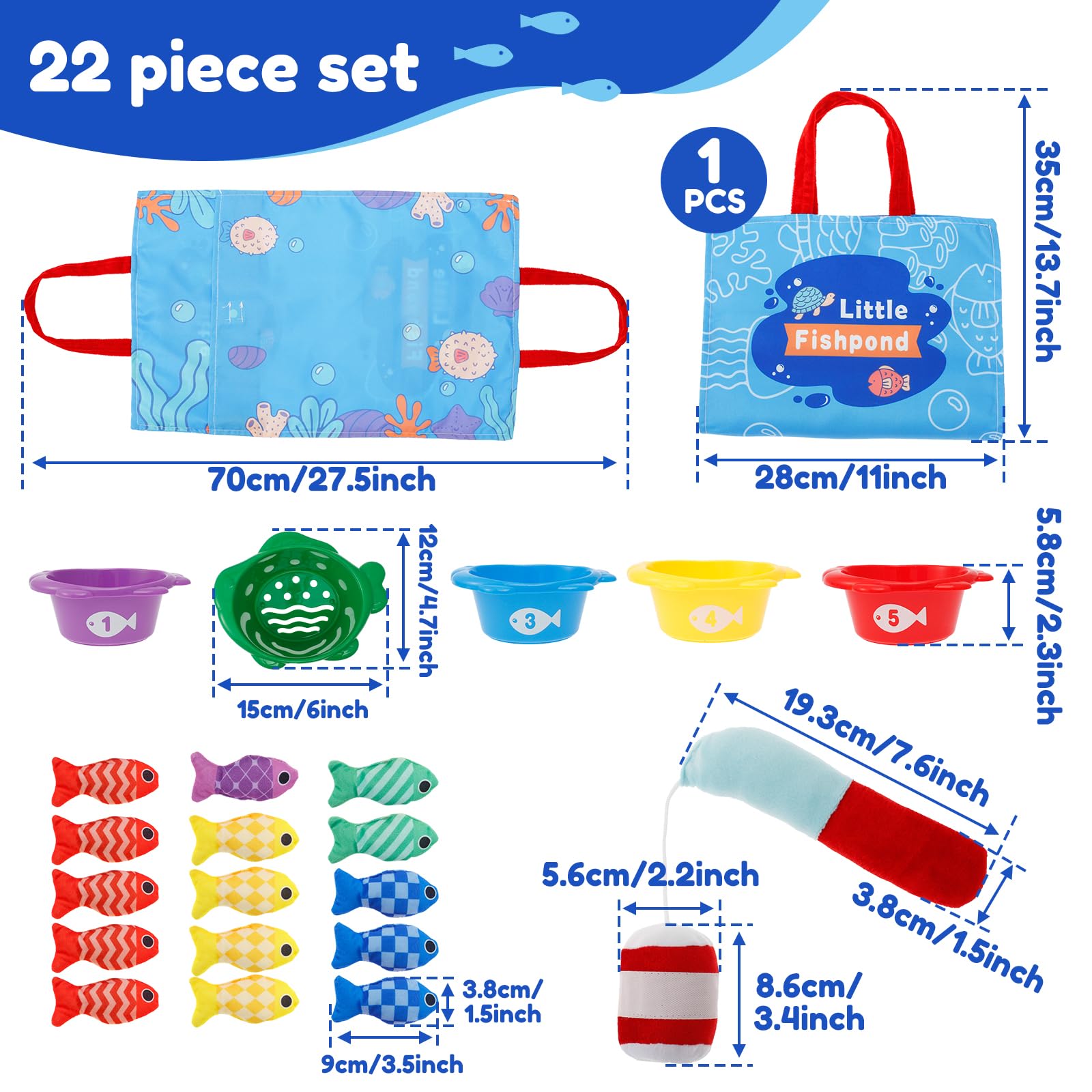 

Игрушки Монтессори для малышей Тканевая рыбалка Развивающая сенсорная игрушка для малышей Сортировка по цветам и счет Изучение Подарки на день рождения для малышей Игрушка разноцветный