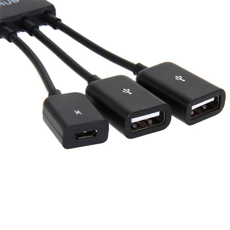 Micro USB OTG Hub Expansion Dock: One-to-Three Splitter with Power Supply for Mobile and Tablet.