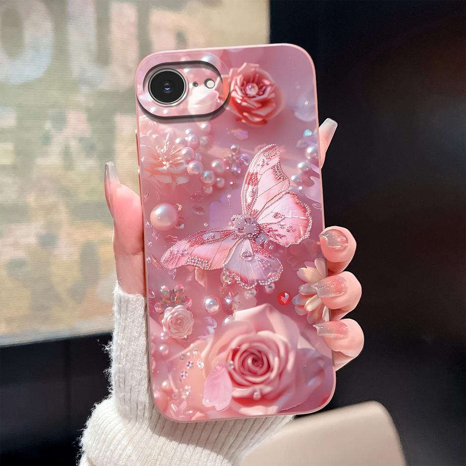 For iPhone17 17E 17Air 17Pro 17ProMax Case Pink Rose Rainbow Trendy Antifouling Bumper For iPhone17E iPhone 17 Pro Max Air Capa