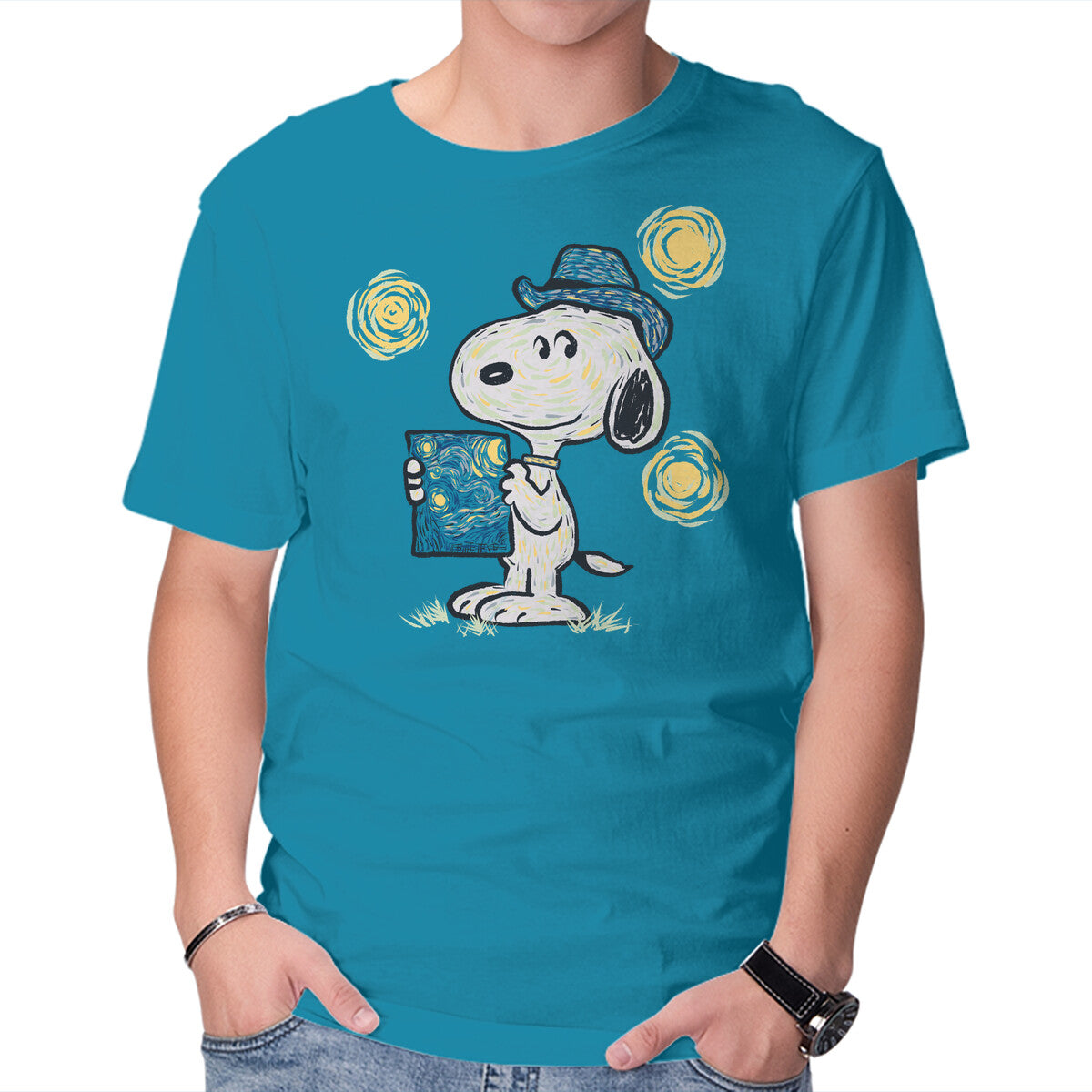 Unisex Crew Neck T-Shirt Snoopy Gogh Graphic Short Sleeve Casual Tee XXXL