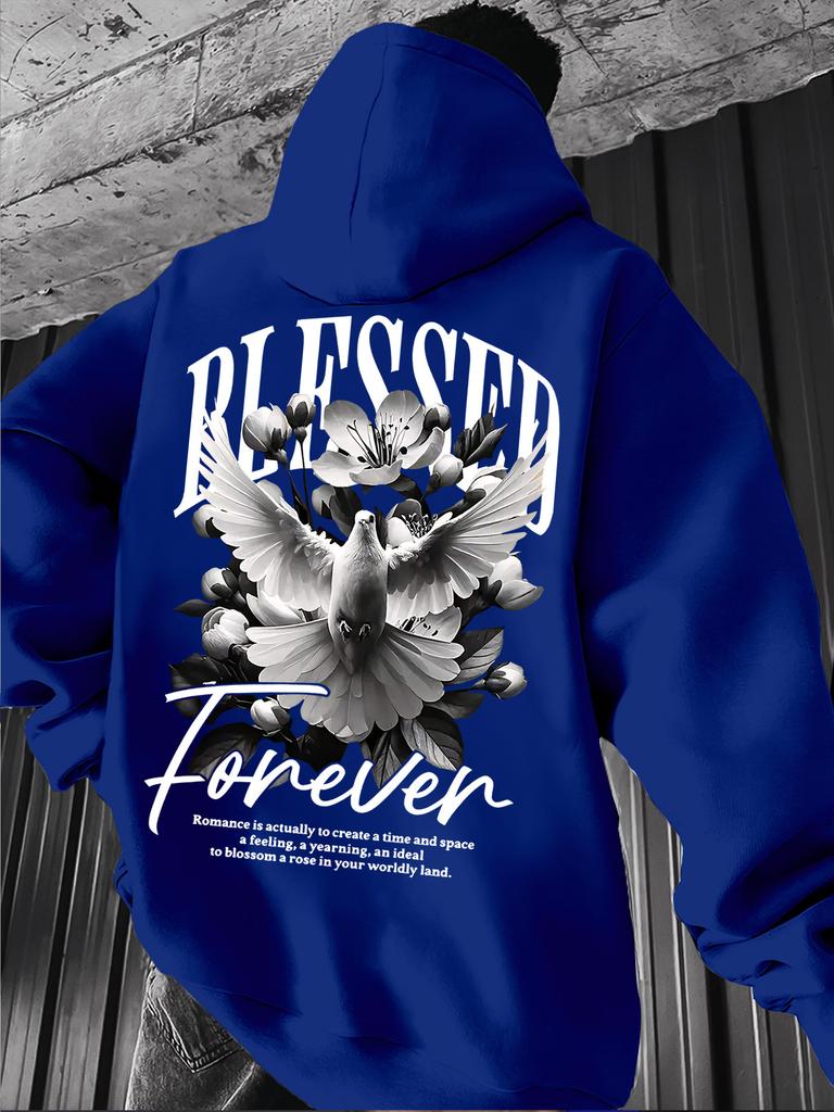 Men's Casual Loose Pigeon-print Fleece Thickened Hooded Sweatshirt for Autumn and Winter Wear