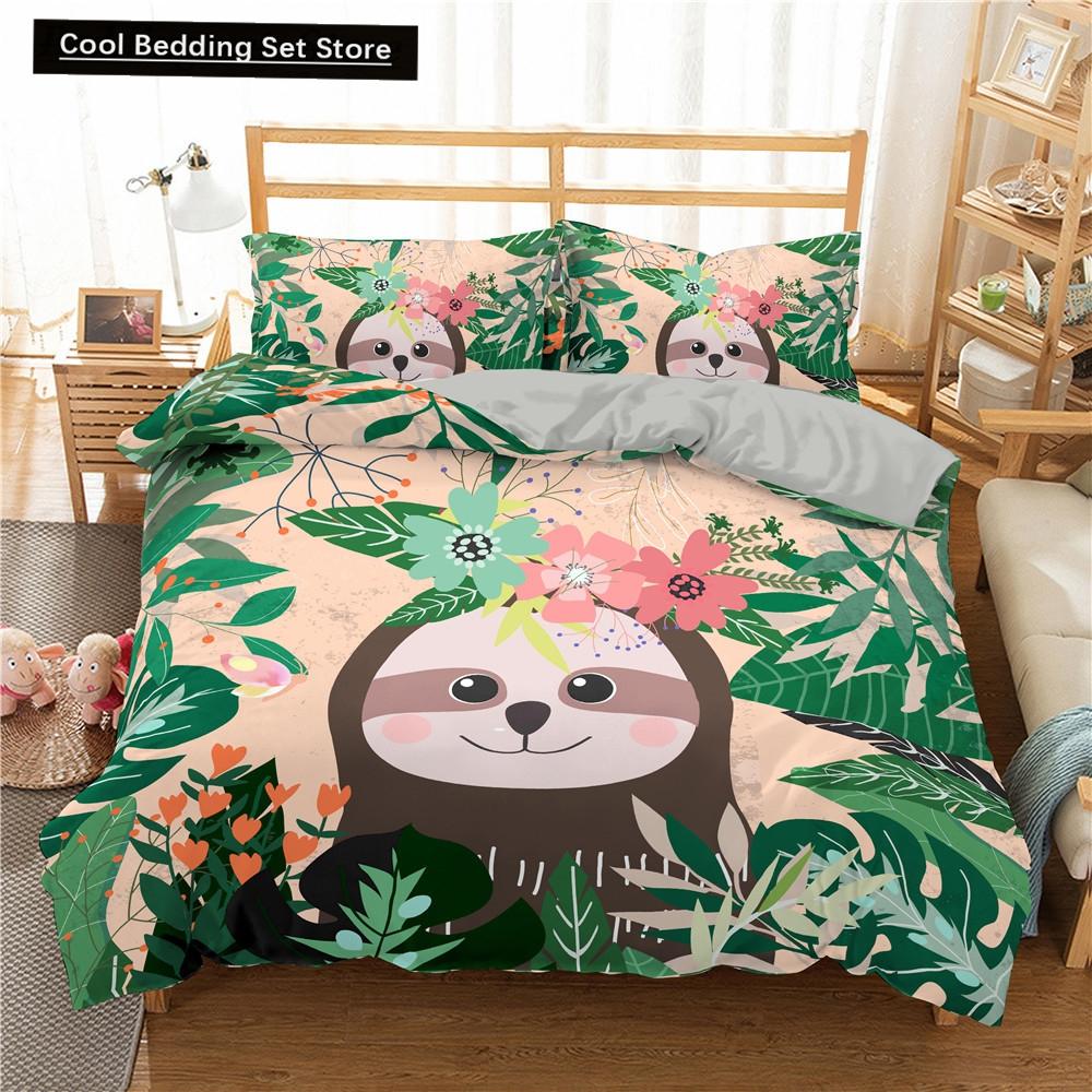 Cartoon Sloth Bedding Set for Bedroom Home Manga Style Sloth Print Duvet Cover Lazy Sleeping Australian Animal Soft Quilt Cover