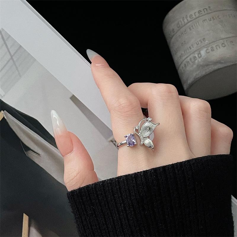 Purple Series Zir*****Pen Ring, Sweet Color Treasure, Fashionable French Light Luxury, High Sense, Full Of Diamond Rings, Female Tide