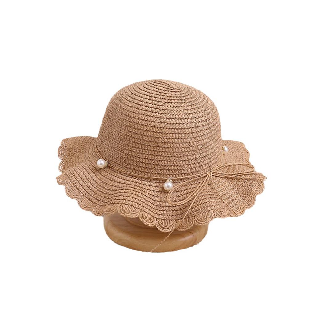 Baby Girl Sun Hat Summer Sun Protection Straw Hat Pearl Beach Bucket Hat Girls Sun Hat
