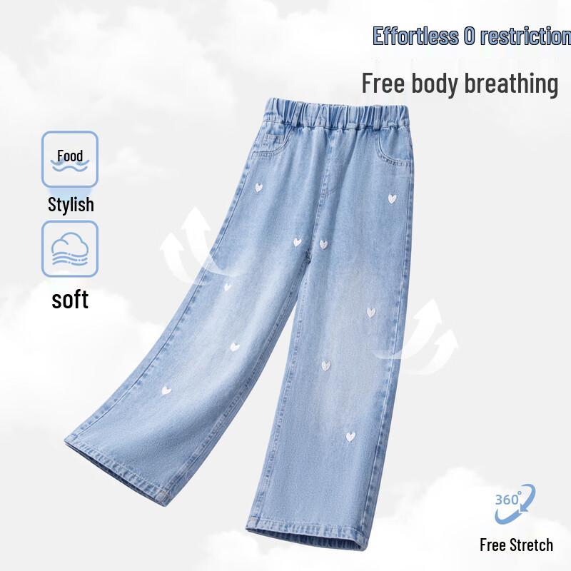 Girls' Crew Neck Sweatshirt & Embroidered Denim Pants Set