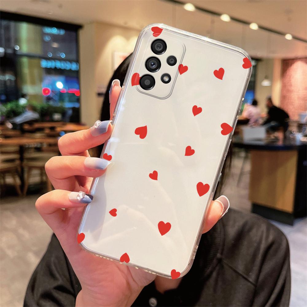 For Samsung Galaxy A53 A52 A32 A22 A21S A50 A70 A31 A51 Heart Love Phone Case Non-Yellowing Transparent Clear Couple Cover Back