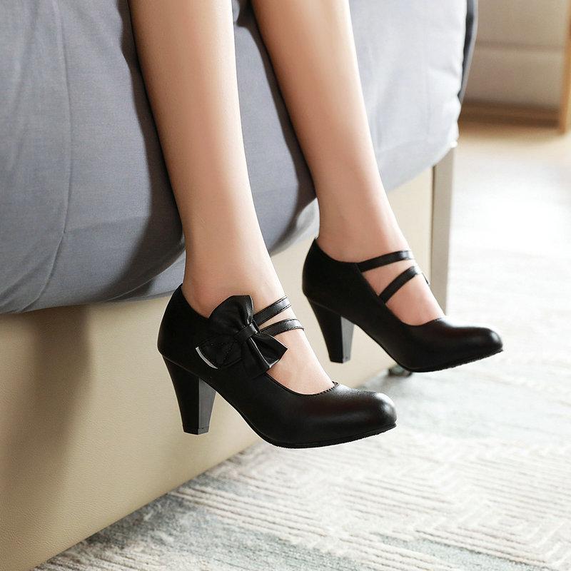 Women's Mary Jane Bow Block Heel Pumps for Party Casual Wear