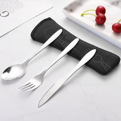 3pcs/set Stainless Steel Spoon, Fork, Steak Knife Set, Portable Travel Tableware, High-Value Outdoor Picnic Artifact