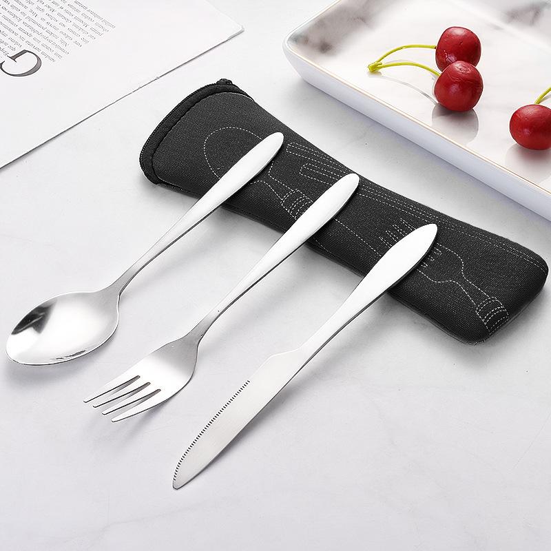 Portable Bag Steak Knife, Fork, Spoon Set, Stainless Steel Three Piece Western Tableware Set, High-Value Gift Tableware