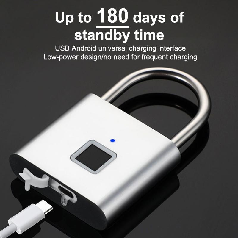 Smart Fingerprint Padlock Waterproof Biometric Fingerprint Keyless Door Lock Usb Rechargeable Security Padlock For House Unlock