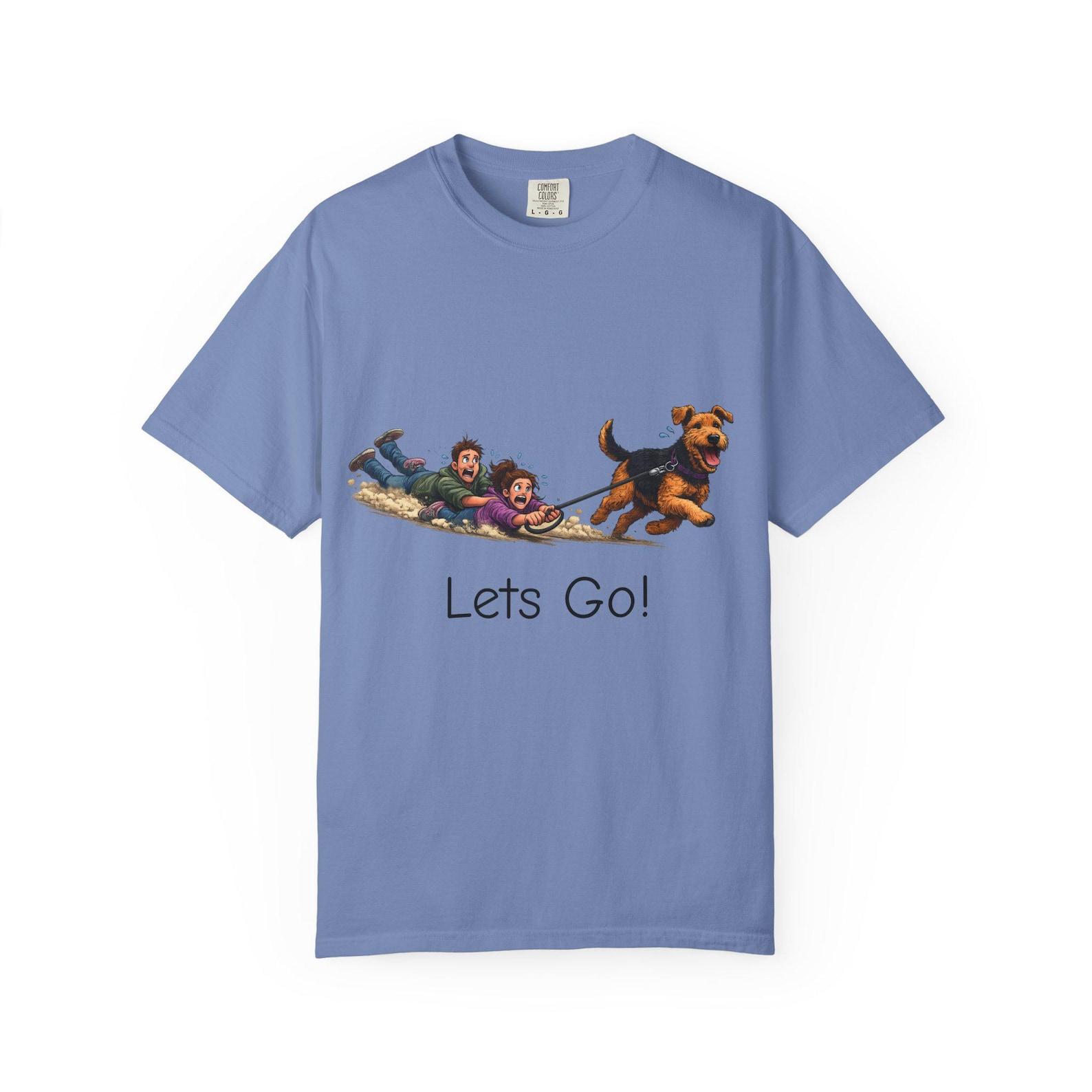 Airedale Terrier Dog Owners T shirt, Funny Cartoon Pet Dog Lovers Walking Tee 2XL