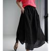 Women's Cotton Linen Wide-Leg Skirt Pants - Large Slit, Casual, Loose Fit, Nine-Point Length for Spring and Summer