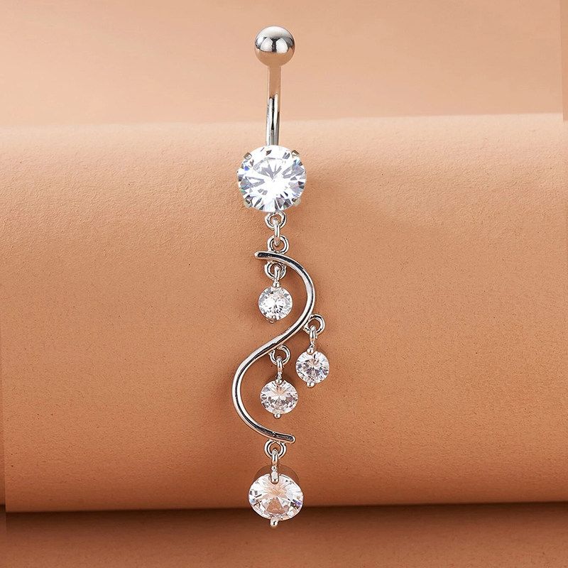 

Navel Stud Fashion White Zircon Model Belly Dance Brand New Navel Buckle Piercing Jewelry Anti-Allergy Umbilical Ring No. 2, 1.6mm Thick, 10mm Long