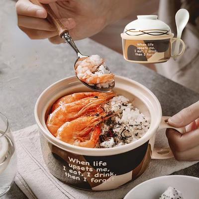 Fun Instant Noodle Bowl High-value with Cover Bowl Office Workers Large-capacity Instant Soup Cup Household Ceramic Bowl