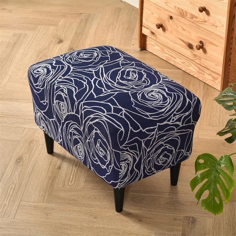 Elastic Stool Cover Rectangle Footrest Covers Pastoral Style Footstool Dust Covers Furniture Protector For Living Room Bedroom