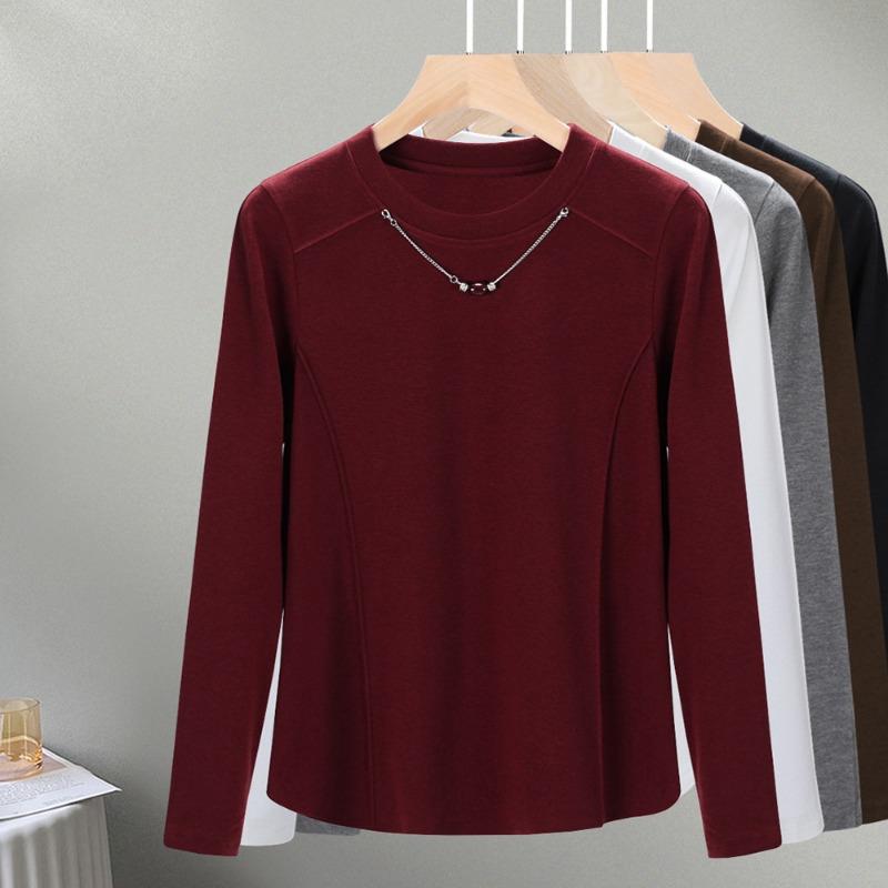 Knitted Shoulder Long-sleeved Bottoming Shirt Women's Autumn New Slim-fit Pullover, Round Neck Outer Wear