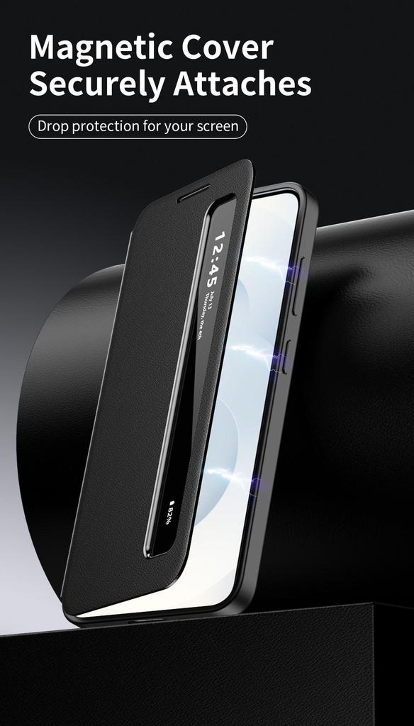Samsung S26 Ultra Leather Phone Case with Smart Sleep Window and Full Coverage Anti-fall Protection