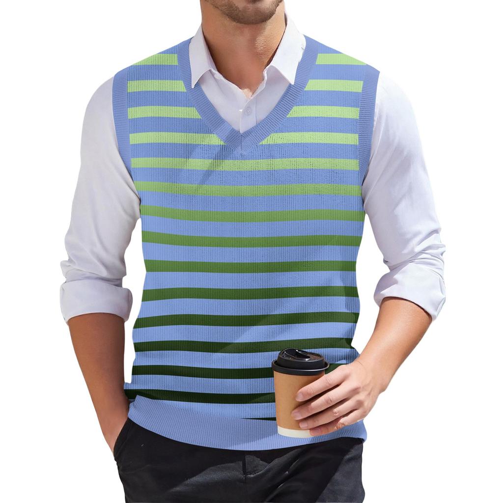 Moda masculina estampada com decote em V sem mangas pulôver de malha