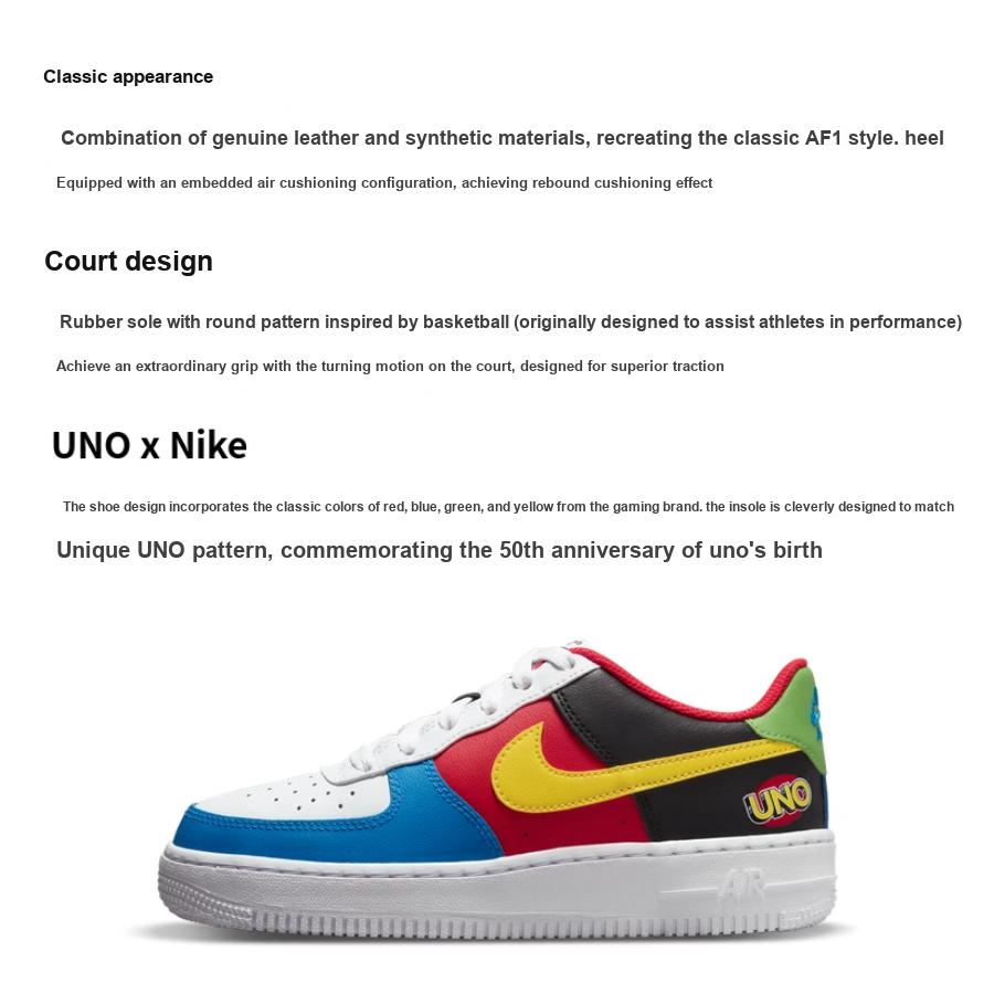 UNO x Nike Air Force 1 Low GS 50e Anniversaire Chaussures pour Enfants Blanc Jaune-Zest Rouge Université DO6634-100