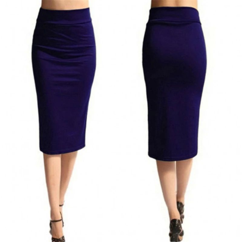 Solid Color Pencil Skirt with Hip Wrap Solid Color Sheath Pencil One-Step Skirt