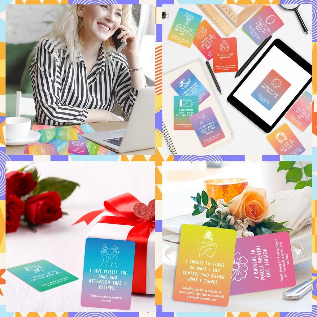 50pcs Colored Affirmation Cards for Women Self-Care Daily Positive Quotes Positive Encouragement Card With Inspiration Text Gift