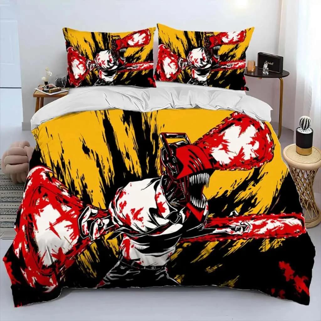 3D Anime Chainsaw Man Denji Beding Set Carton Warm Comforter Soft Duvet Cover Bed Linen Set Comfortable Quilt Cover Pilowcase King Quen Sized