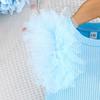 Sweet Sky Blue Girls Mesh Sleeve Top Bowknot Half Skirt Set
