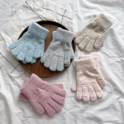 Children's Gloves Korean Version of Simple Solid Color Medium and Older Children's Winter Outdoor Warm Five-finger Boys and Girls Soft