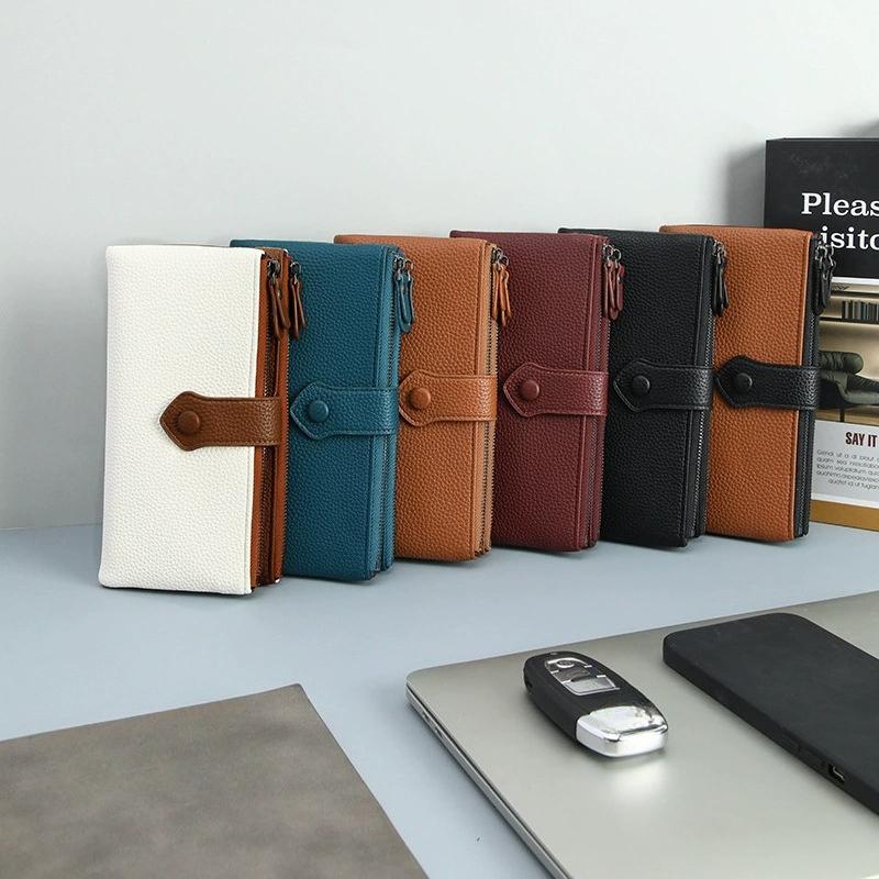 Double Zipper Women's Long Wallet Anti-theft Brushing Pu Leather Purse Multi-card Card Bag ID Bag Mobile Phone Bag