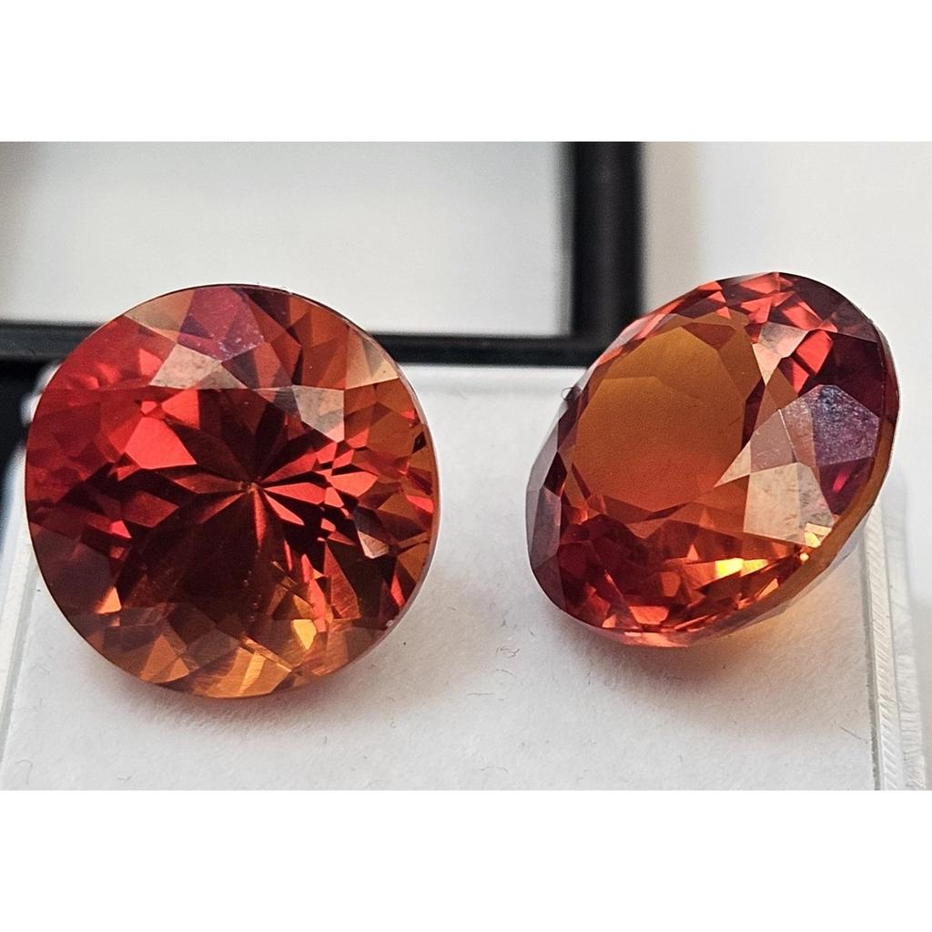 Stunning Natural Padparadscha Sapphire 21-22 Ct Round Cut Pair Loose Gemstone