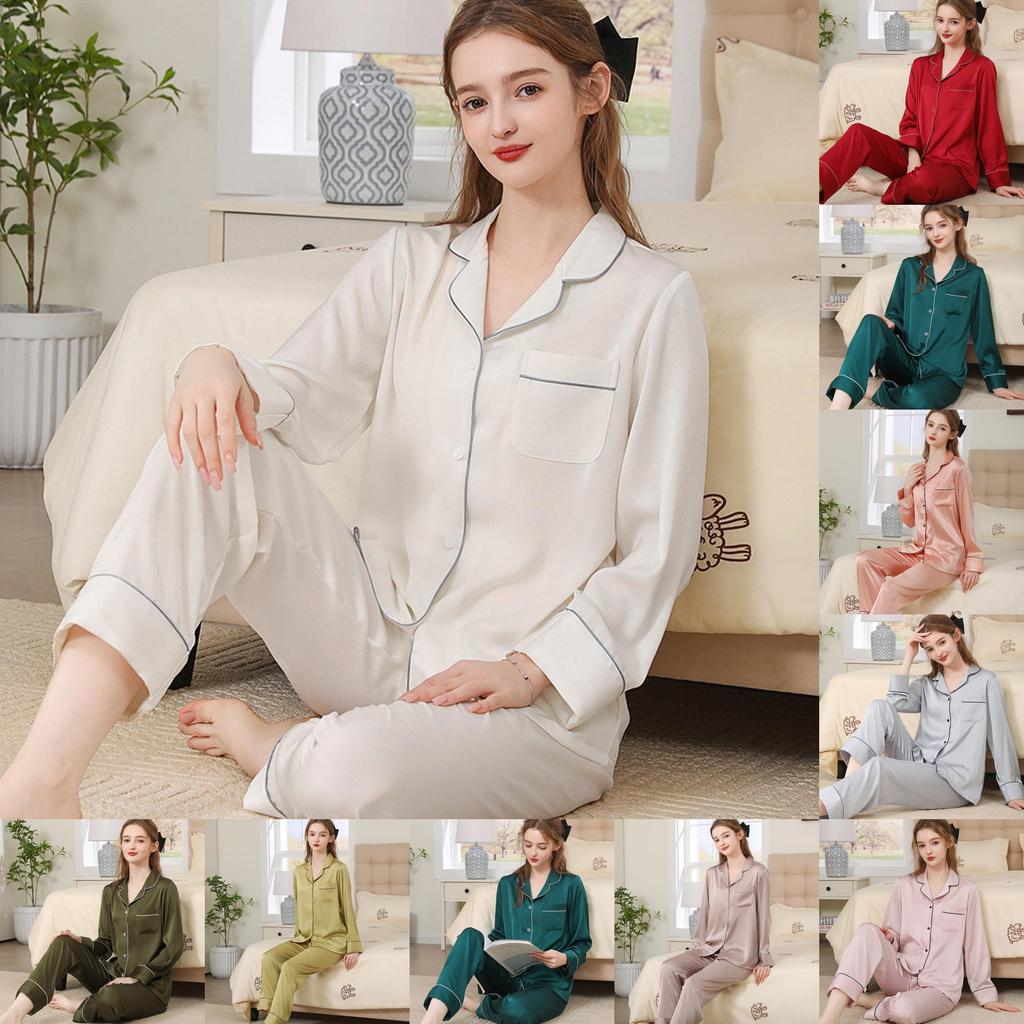Silk Pajama Set For Women Spring Summer Light Breathable Lounge Sleepwear For Home Use