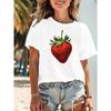 Strawberry Print T-Shirt Crew Neck Casual Short Sleeve Cute Top for Summer and Spring Women's Clothing T Shirt