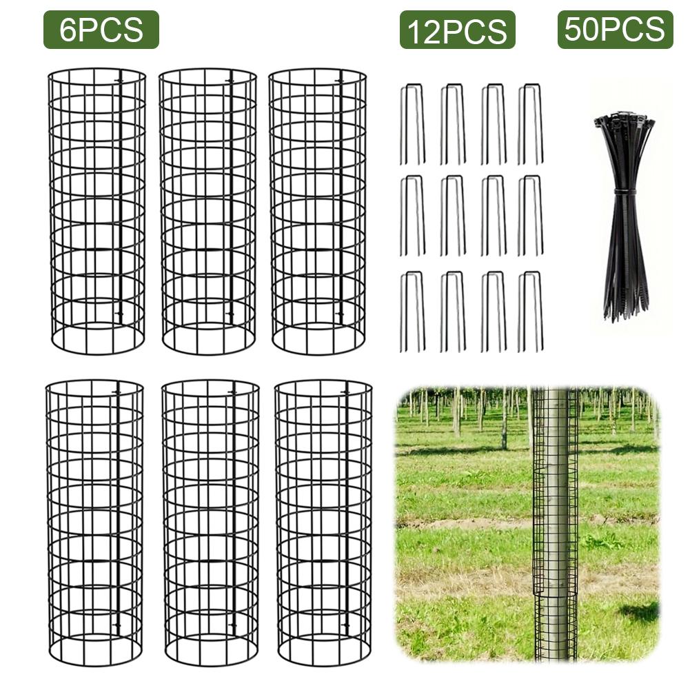 6 Pcs Tree Trunk Protector Guards with Zip Ties/Stakes Metal Plant Covers Wrap Protection Cage Gardening Tree Bark Protector