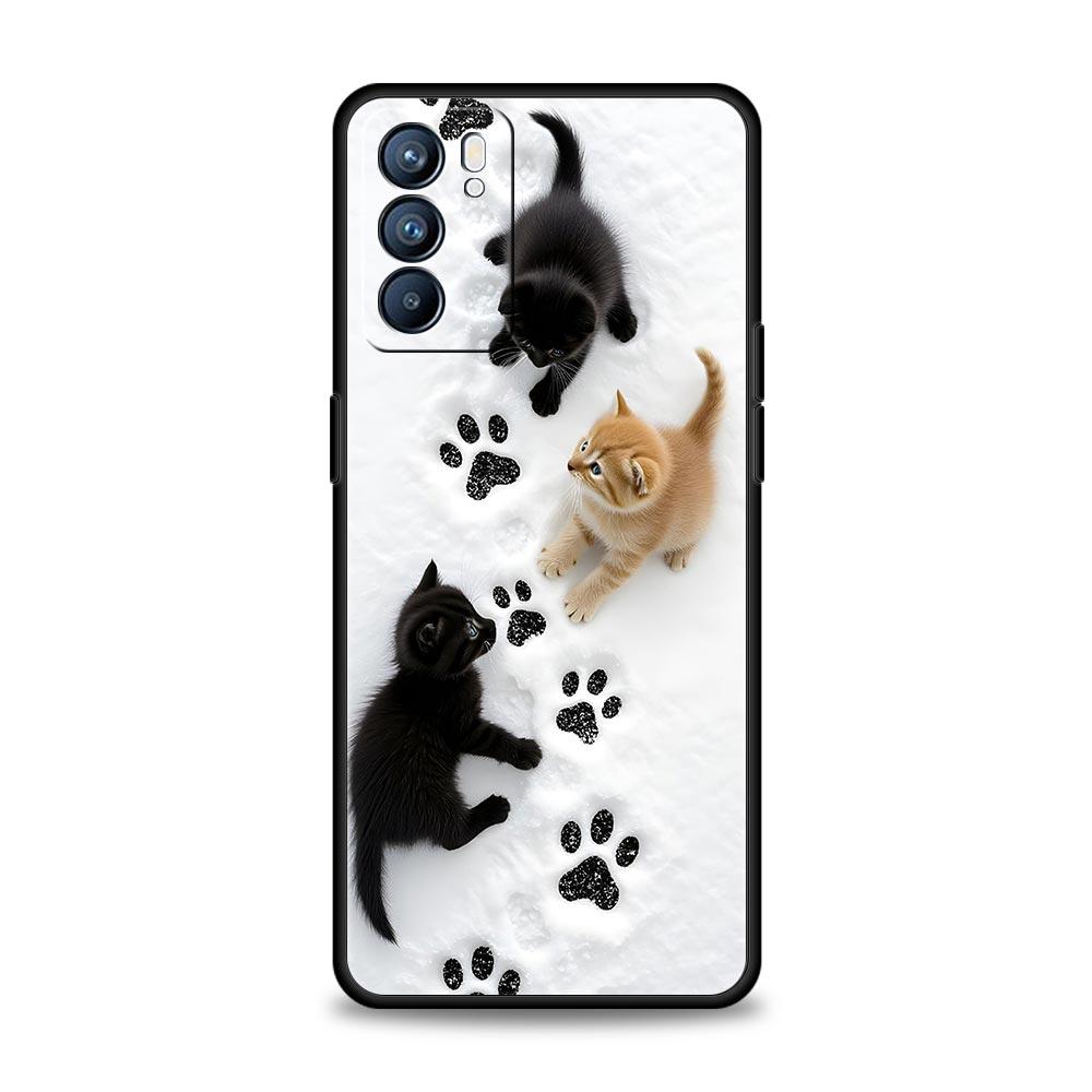 Cute Cat Phone Case For Oppo Reno 13 12 11 10 7 F Find X5 X6 A98 A80 A79 A78 A57 A54 A31 A17 Pro 5G Soft TPU Cover Fundas Capas
